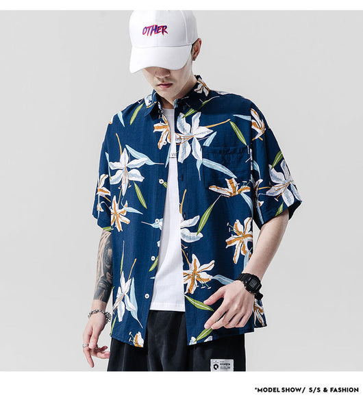 Camisa Estampada de Manga Corta para Parejas - Estilo Casual Playero - Image 9