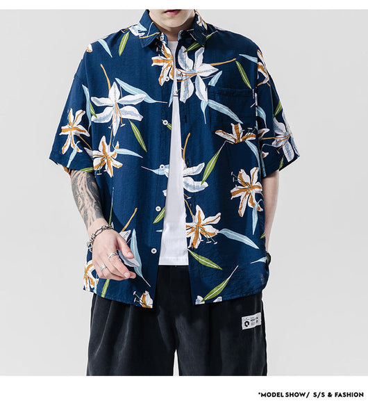Camisa Estampada de Manga Corta para Parejas - Estilo Casual Playero - Image 11