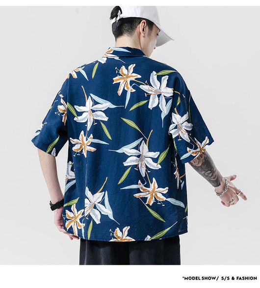 Camisa Estampada de Manga Corta para Parejas - Estilo Casual Playero - Image 14