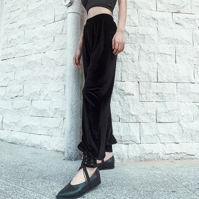 Pantalón Suelto de Cintura Alta con Terciopelo y Ojales - Image 6