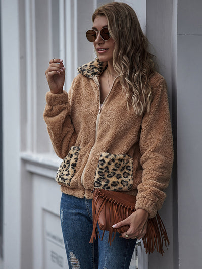 Abrigo de cachemira con parches leopardo para otoño - Image 9
