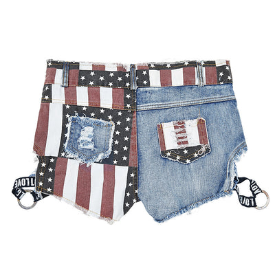 Shorts de Mezclilla con Desgaste Estilo Bandera Estadounidense - Image 7