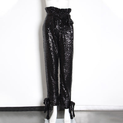 Pantalones de Cintura Alta con Lentejuelas y Efecto Bandage - Image 9