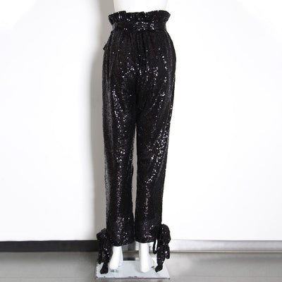 Pantalones de Cintura Alta con Lentejuelas y Efecto Bandage - Image 10