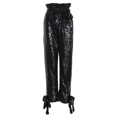Pantalones de Cintura Alta con Lentejuelas y Efecto Bandage - Image 11