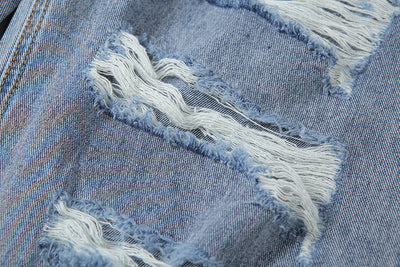 Jeans Rotos Cintura Alta Mujer Tono Claro Estilo Urbano - Image 16