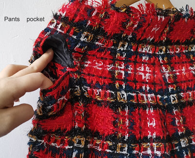 Shorts Tweed Cuadros Rojo y Negro con Botones - Image 8