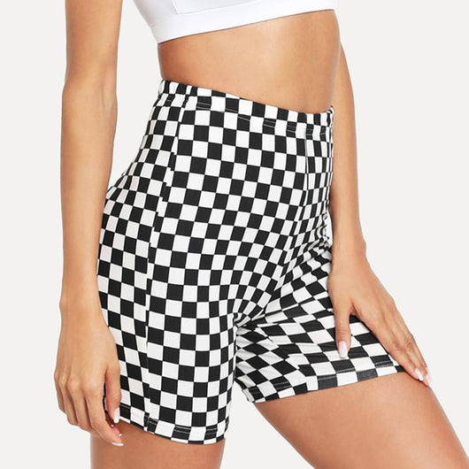 Shorts Deportivos Yoga Cintura Alta Diseño Ajedrez Blanco y Negro - Image 8
