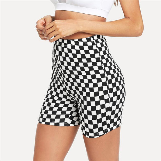 Shorts Deportivos Yoga Cintura Alta Diseño Ajedrez Blanco y Negro - Image 10