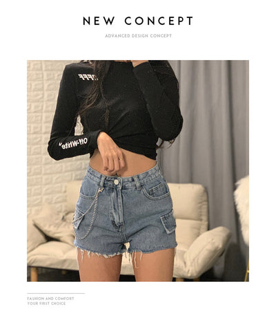Shorts Vaqueros de Talle Alto con Cadena y Pierna Ancha - Image 8