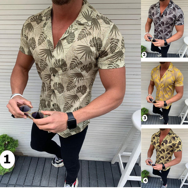 Camisa de Manga Corta con Estampado de Hojas de Coco para Hombre