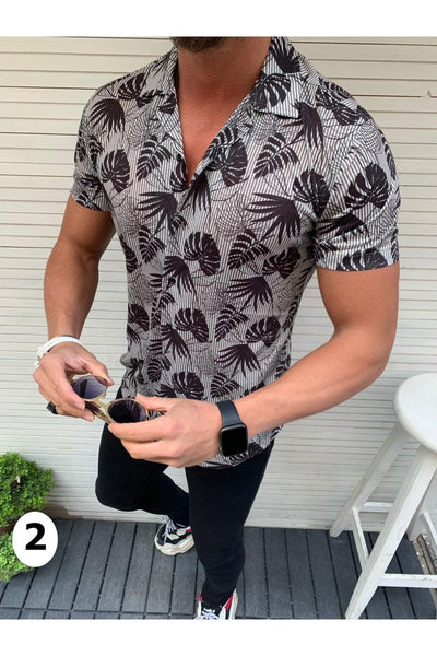 Camisa de Manga Corta con Estampado de Hojas de Coco para Hombre - Image 4