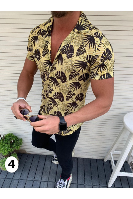 Camisa de Manga Corta con Estampado de Hojas de Coco para Hombre - Image 6