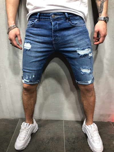 Shorts de Mezclilla Slim con Rotos para Hombre - Image 7