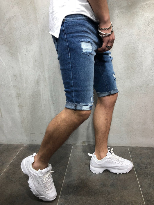 Shorts de Mezclilla Slim con Rotos para Hombre - Image 9