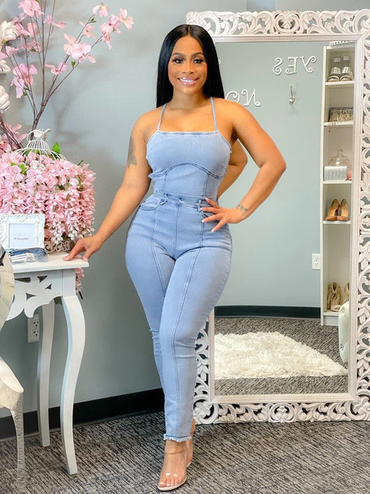 Jumpsuit Denim Ajustado Espalda Descubierta con Tirantes - Image 8