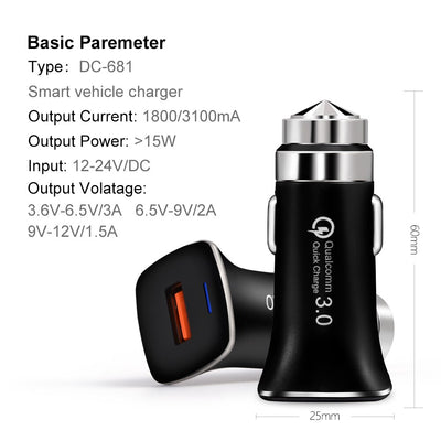 Cargador de Auto con Martillo de Seguridad y Carga Rápida QC 3.0 - Image 11