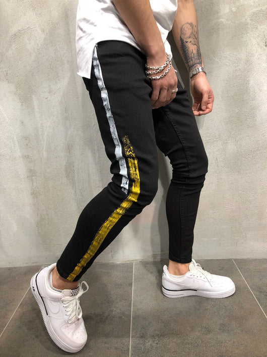 Pantalón Denim Slim Negro con Estampado a Rayas - Image 7