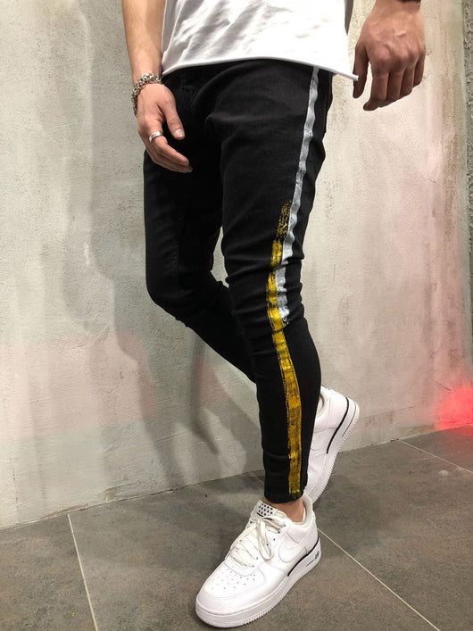 Pantalón Denim Slim Negro con Estampado a Rayas - Image 9