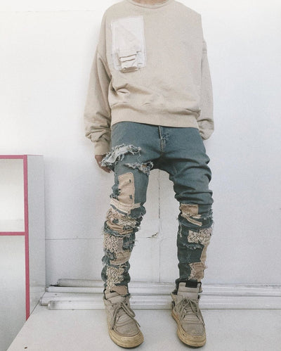Pantalones Slim Rotos con Parches Desmontables - Estilo Urbano Destruido - Image 12
