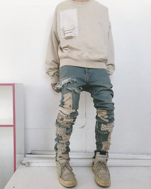 Pantalones Slim Rotos con Parches Desmontables - Estilo Urbano Destruido - Image 12