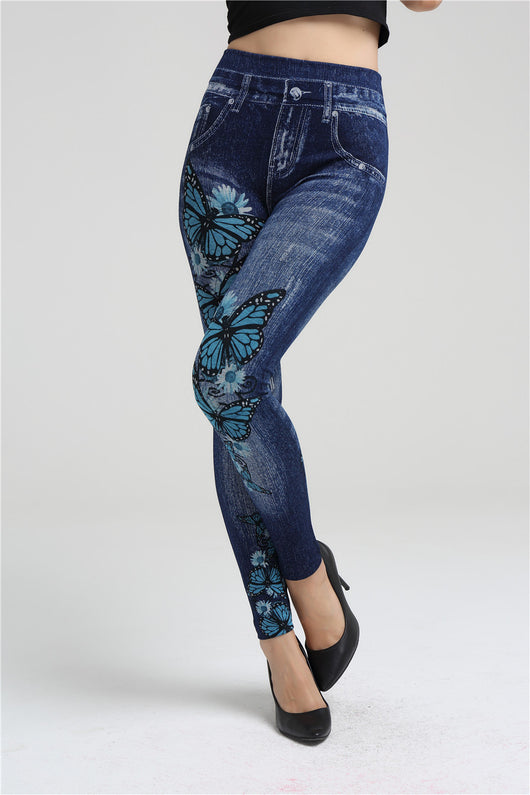 Leggings Estilo Denim con Estampado de Mariposas - Image 9