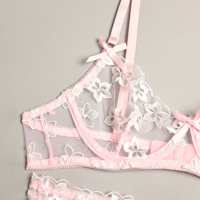 Conjunto de Lencería Erótica de 3 Piezas con Bordado Floral y Aros de Acero - Image 21
