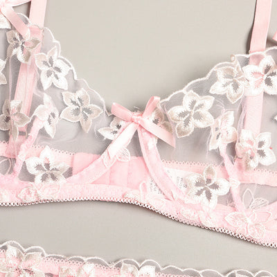 Conjunto de Lencería Erótica de 3 Piezas con Bordado Floral y Aros de Acero - Image 22