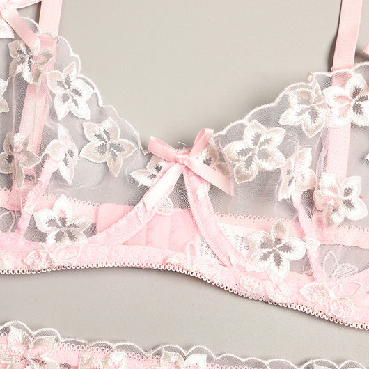Conjunto de Lencería Erótica de 3 Piezas con Bordado Floral y Aros de Acero - Image 22
