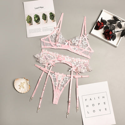 Conjunto de Lencería Erótica de 3 Piezas con Bordado Floral y Aros de Acero - Image 27