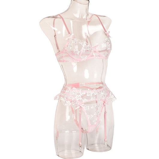 Conjunto de Lencería Erótica de 3 Piezas con Bordado Floral y Aros de Acero - Image 29