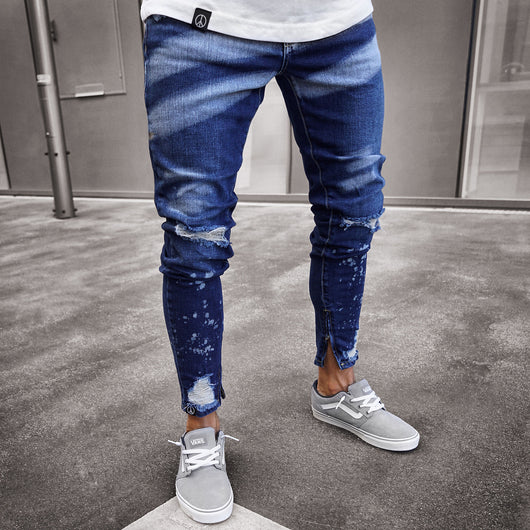 Jeans Slim Ajustados con Desgarre y Cierre Lateral - Estilo Urbano Personalizado - Image 9