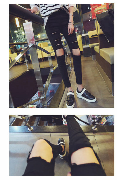 Pantalones Lápiz de Mezclilla Falsa con Rotura en la Rodilla para Mujer - Image 10