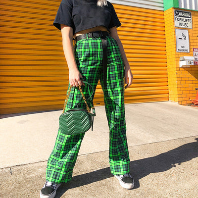 Pantalones Cintura Alta Cuadros Verde - Image 8