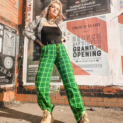 Pantalones Cintura Alta Cuadros Verde - Image 10