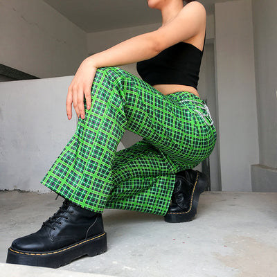 Pantalones Cintura Alta Cuadros Verde - Image 12