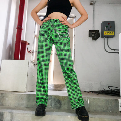 Pantalones Cintura Alta Cuadros Verde - Image 14