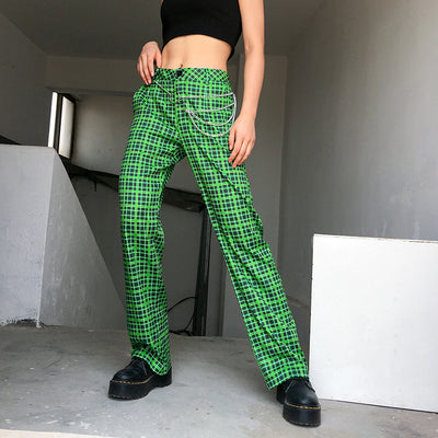 Pantalones Cintura Alta Cuadros Verde - Image 15