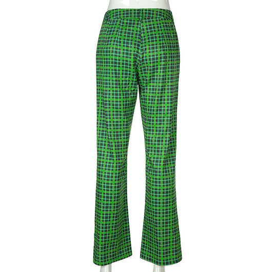 Pantalones Cintura Alta Cuadros Verde - Image 18