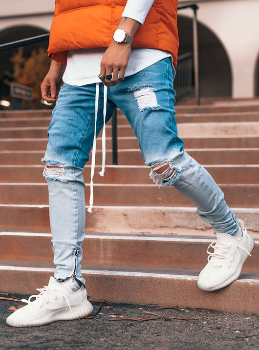 Pantalones para Hombre con Cierre de Cremallera en Tobillo Desgarrado - Image 6