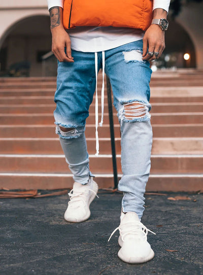 Pantalones para Hombre con Cierre de Cremallera en Tobillo Desgarrado - Image 8