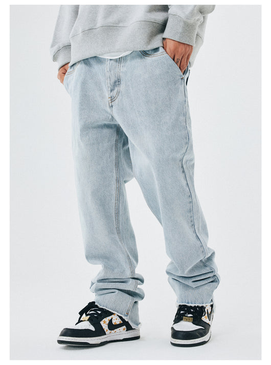 Jeans Rectos Hombre Talle Suelto Borde Crudo Lavado Claro - Image 8