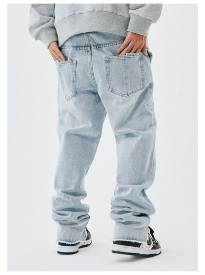 Jeans Rectos Hombre Talle Suelto Borde Crudo Lavado Claro - Image 9