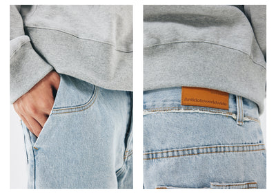 Jeans Rectos Hombre Talle Suelto Borde Crudo Lavado Claro - Image 12