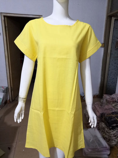 Vestido Corto de Algodón y Lino Liso con Cuello Redondo - Image 13