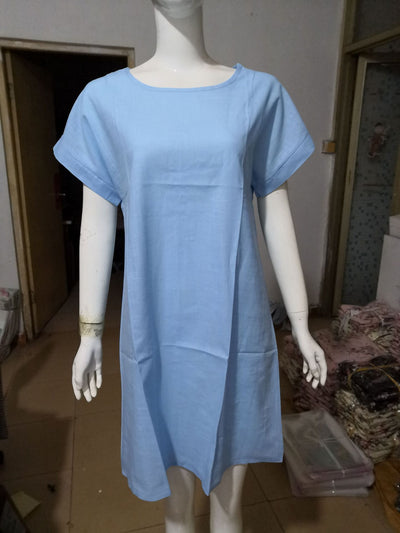 Vestido Corto de Algodón y Lino Liso con Cuello Redondo - Image 14