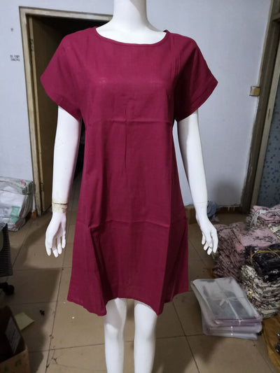 Vestido Corto de Algodón y Lino Liso con Cuello Redondo - Image 15