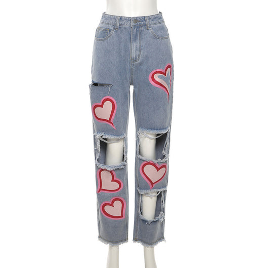 Jeans Rectos Talle Alto con Diseño Hueco Estampado - Image 8