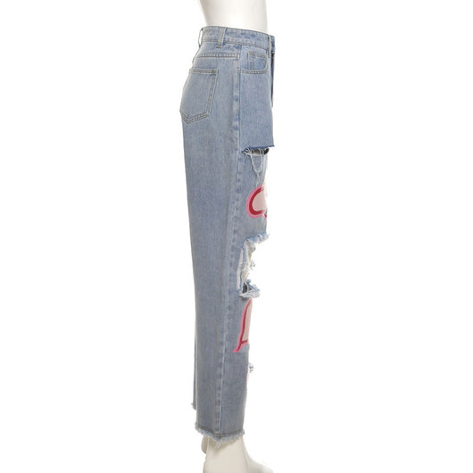 Jeans Rectos Talle Alto con Diseño Hueco Estampado - Image 9