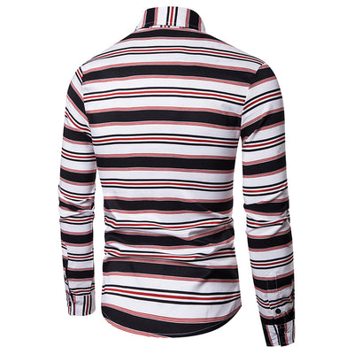 Camisa Casual Slim Fit a Rayas de Manga Larga para Hombre - Image 9